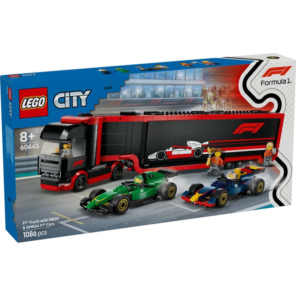 LEGO-60445 City RB20 ve AMR24 F1 Arabalı F1 Kamyonu