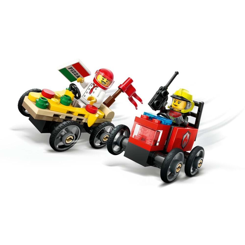 LEGO-60458 City Pizza Arabası İtfaiye Kamyonuna Karşı Yarış Arabası Paketi