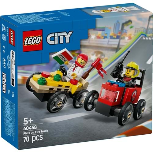 LEGO-60458 City Pizza Arabası İtfaiye Kamyonuna Karşı Yarış Arabası Paketi