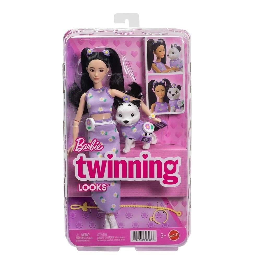 Barbie Uyumlu Dostlar Siyah Saçlı Bebek ve Köpekçiği JFP39