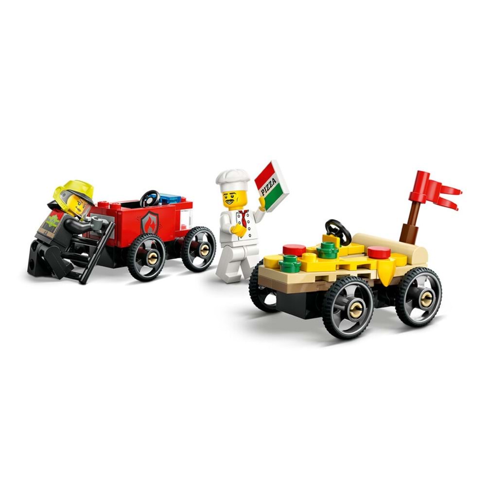 LEGO-60458 City Pizza Arabası İtfaiye Kamyonuna Karşı Yarış Arabası Paketi