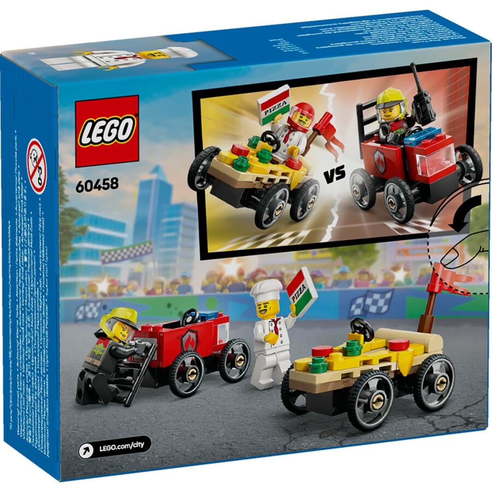 LEGO-60458 City Pizza Arabası İtfaiye Kamyonuna Karşı Yarış Arabası Paketi