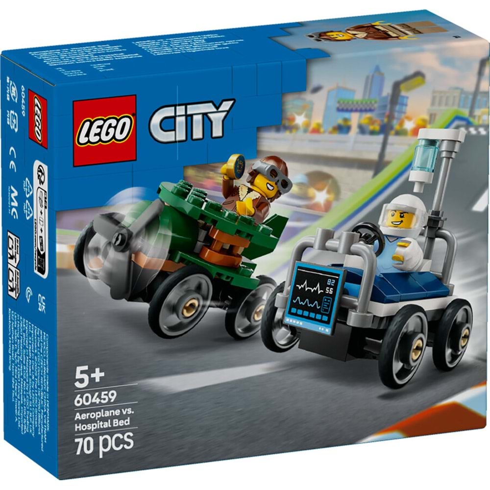 LEGO-60459 City Uçak, Hastane Yatağına Karşı Yarış Arabası Paketi